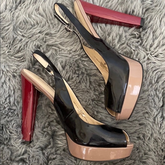 Black Red and Beige Patent Leather Heels - Picture 2 of 4